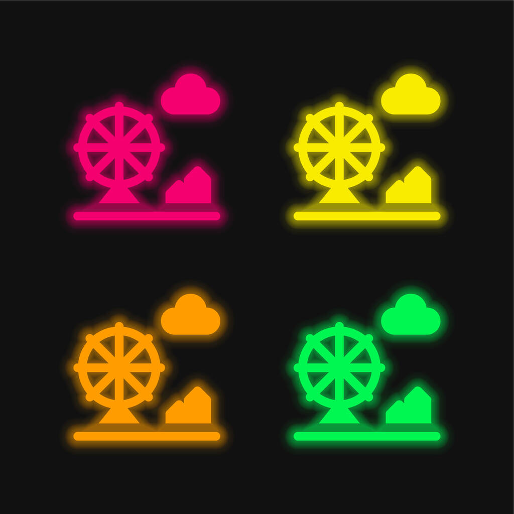 アミューズメントパーク4色輝くネオンベクトルアイコン - ベクター画像