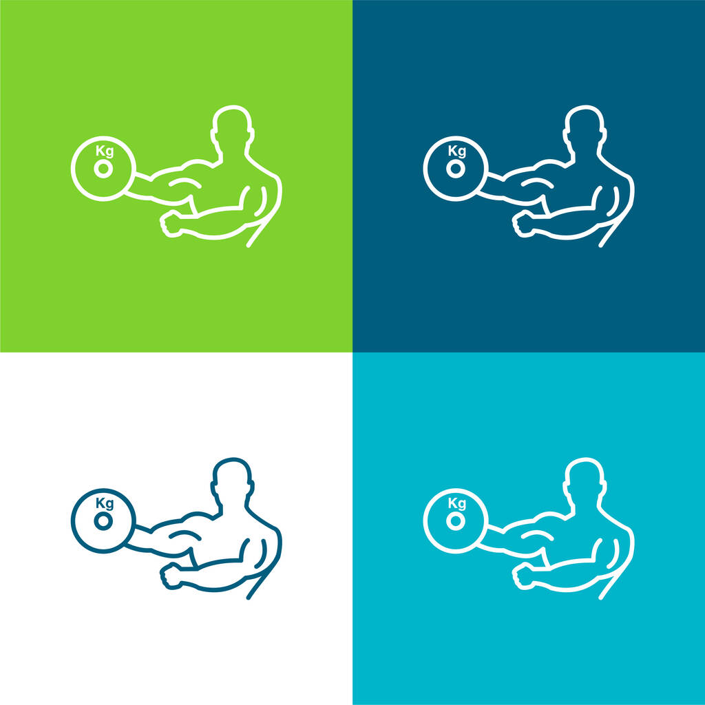 Bodybuilder Carrying Weight On One Hand Outline Flat four color minimal icon set - Vector, Image