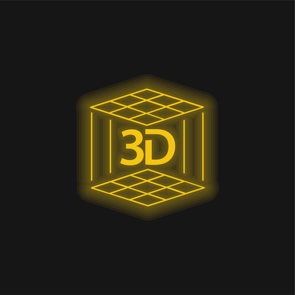 3D Εκτυπωτής κίτρινο λαμπερό νέον εικονίδιο - Διάνυσμα, εικόνα