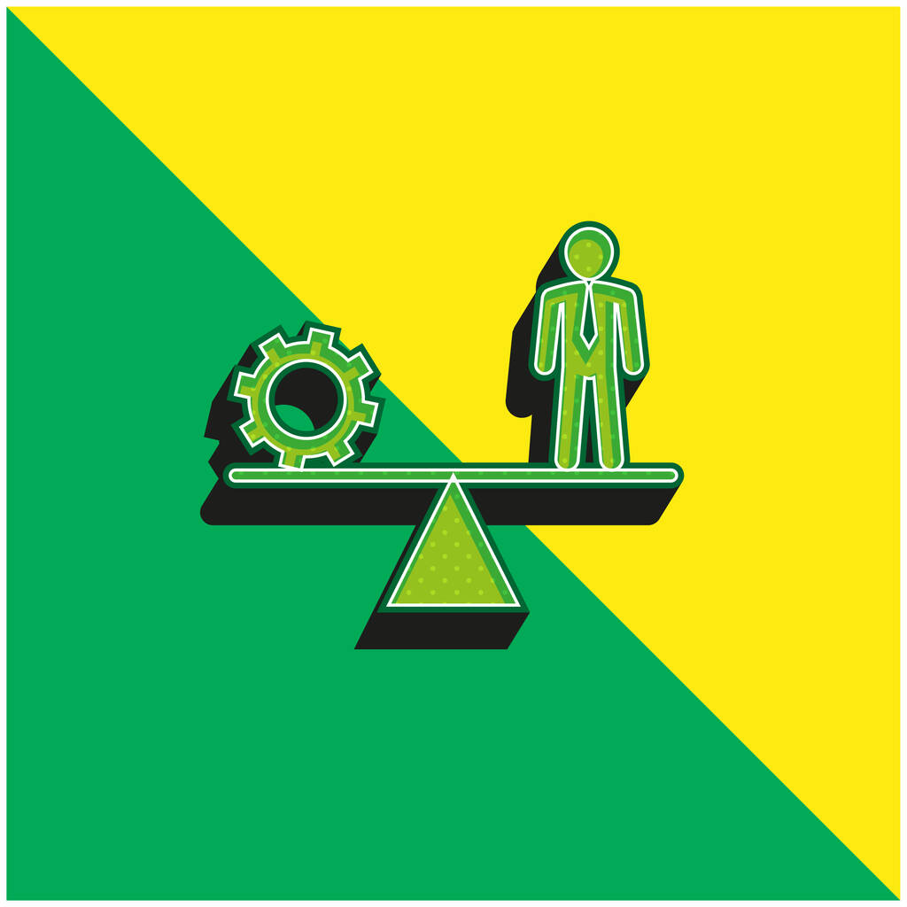 Balancing Between Cogwheel And Businessman Green and yellow modern 3d vector icon logo - Vector, Image