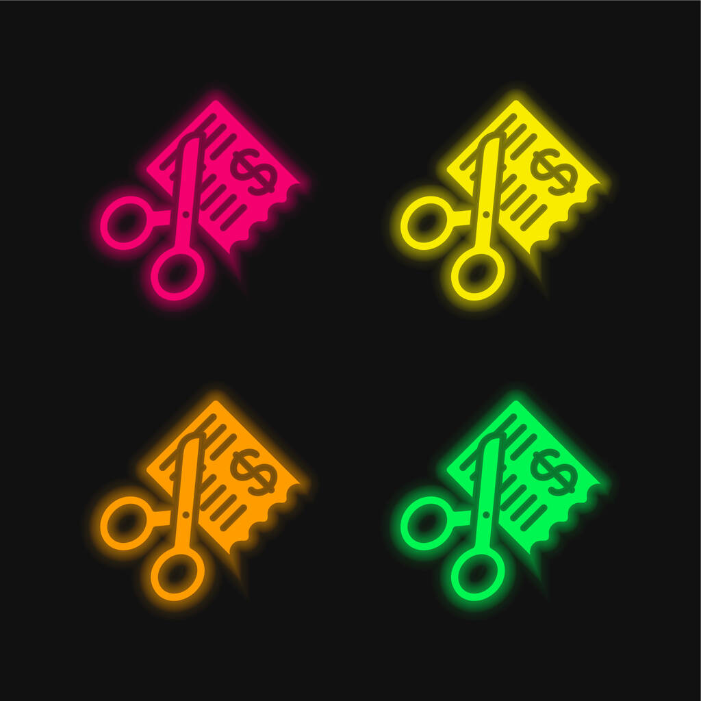 Rechnungen vier Farbe leuchtenden Neon-Vektor-Symbol - Vektor, Bild