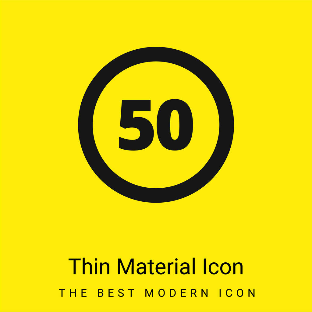 50 Speed Limit Sign ícone material amarelo brilhante mínimo - Vetor, Imagem