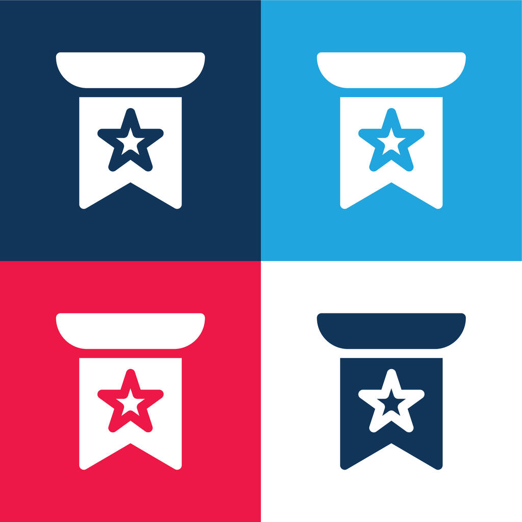 Banner modrá a červená čtyři barvy minimální ikona nastavena - Vektor, obrázek