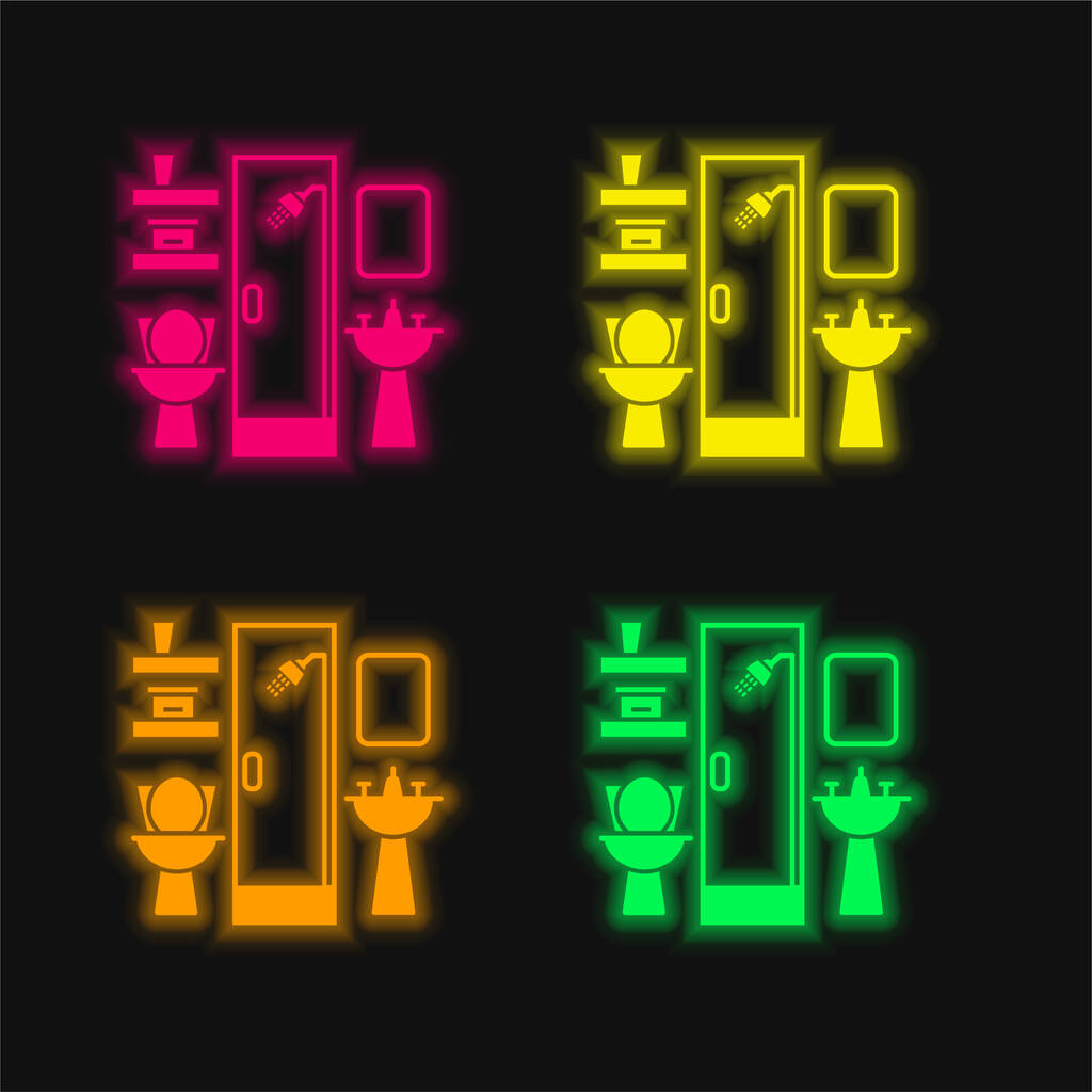 Badkamer Meubilair vier kleuren gloeiende neon vector pictogram - Vector, afbeelding