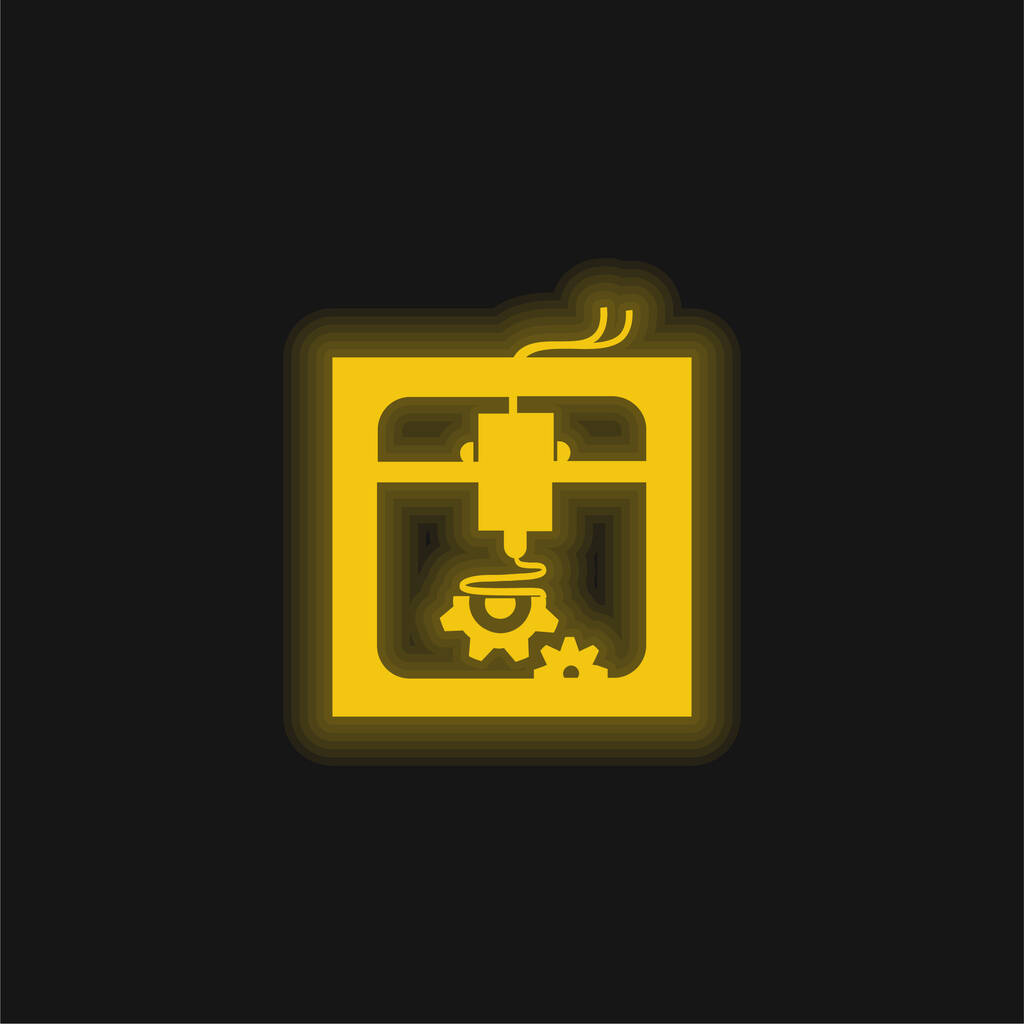 3Dプリンタの設定インターフェイスシンボル黄色の輝くネオンアイコン - ベクター画像