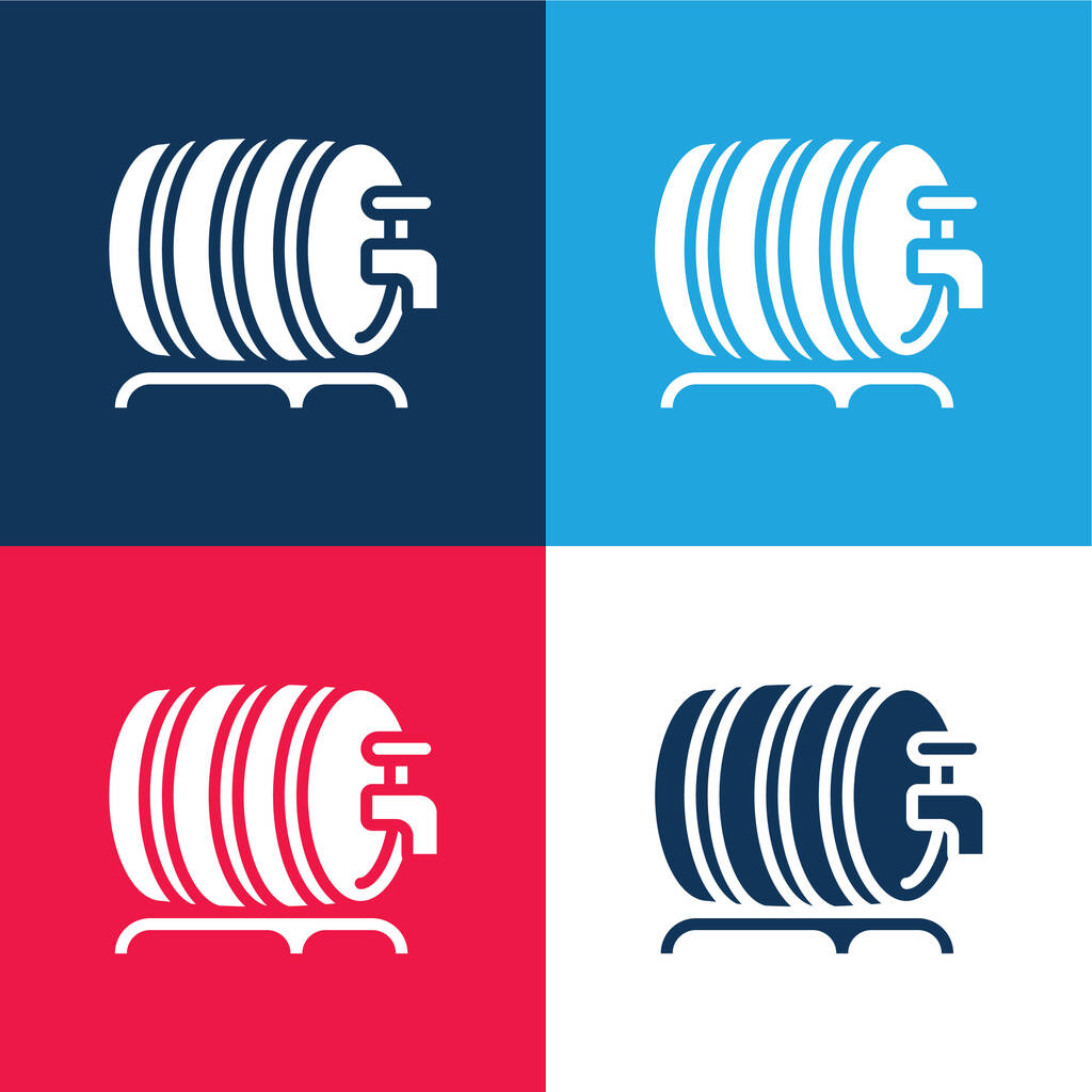 Sörhordó kék és piros négy szín minimális ikon készlet - Vektor, kép