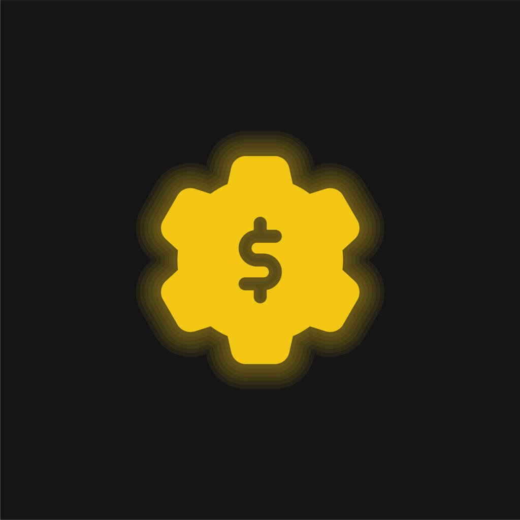 Configuración de la aplicación amarillo brillante icono de neón - Vector, Imagen