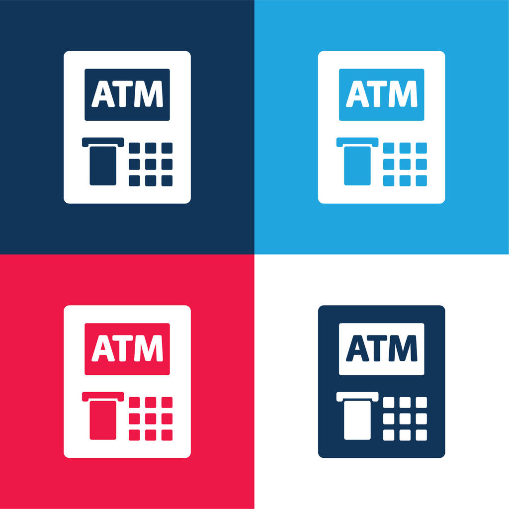ATM blue and red four color minimal icon set - Vector, Image