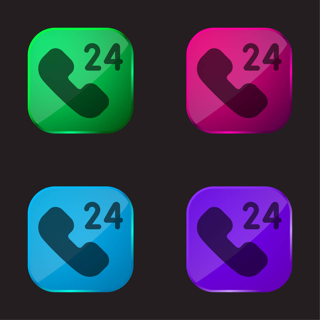 24 Horas Apoyo icono de botón de cristal de cuatro colores - Vector, imagen