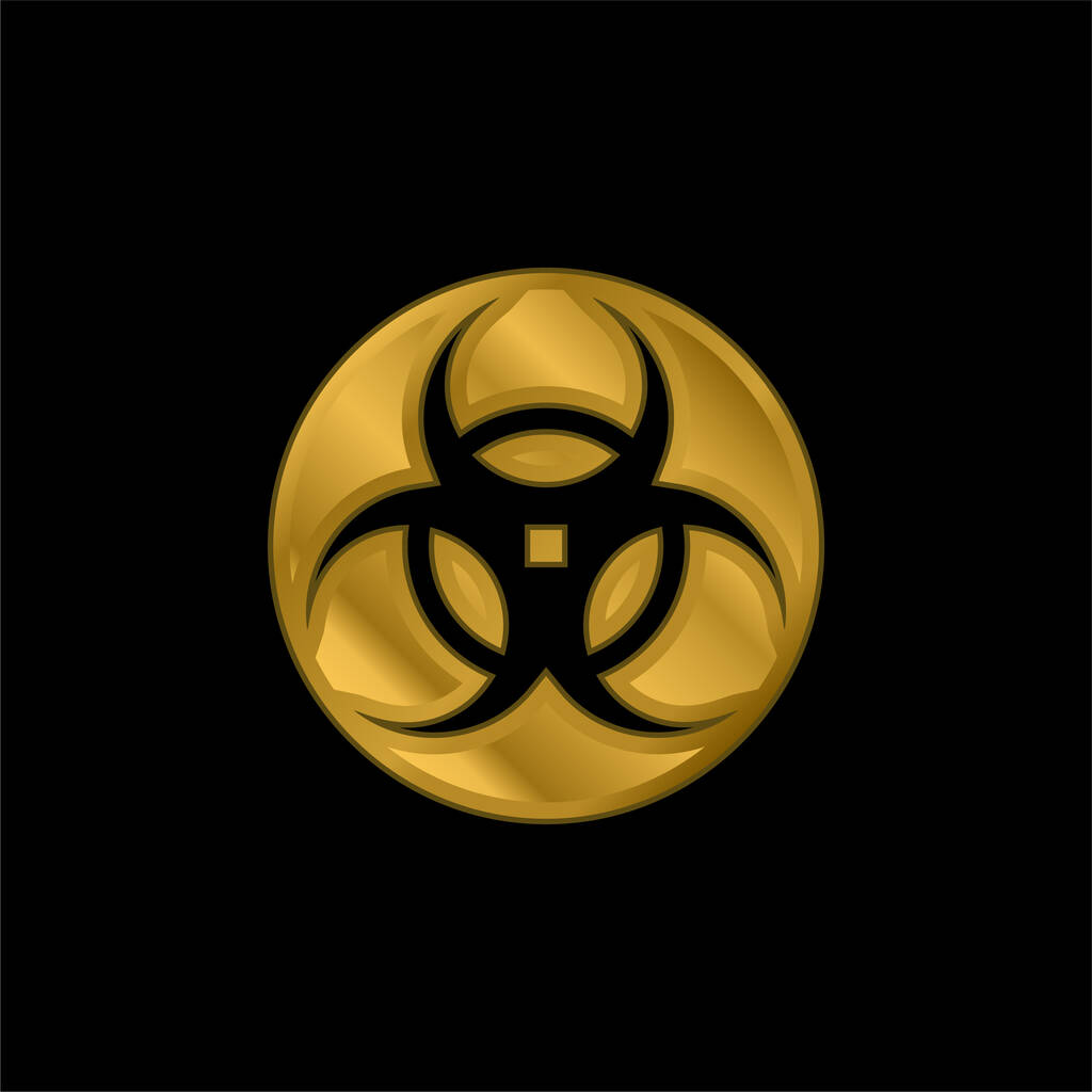 Biohazard chapado en oro icono metálico o vector de logotipo - Vector, imagen