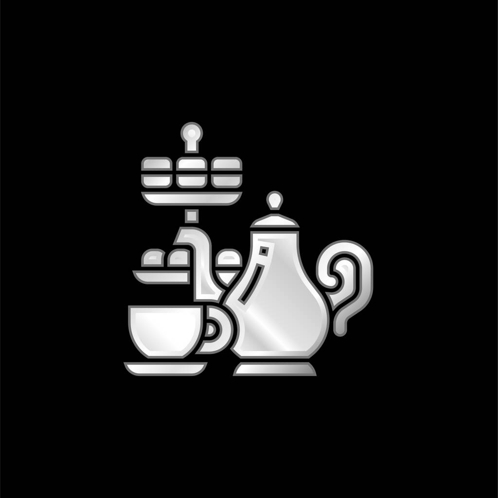 Pomeriggio Tea argento placcato icona metallica - Vettoriali, immagini