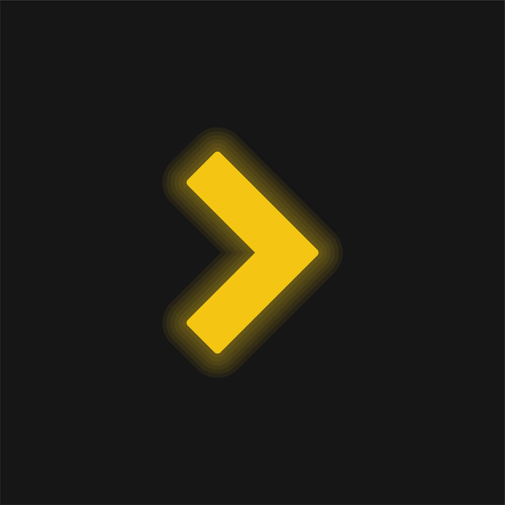 Pijl Hoek Wijzen naar rechts geel gloeiende neon pictogram - Vector, afbeelding