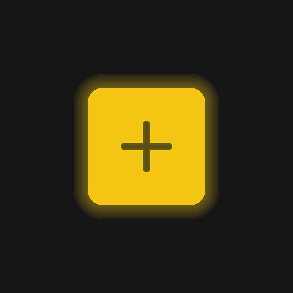 Adicionando o ícone de néon brilhante amarelo da relação do botão quadrado preto - Vetor, Imagem