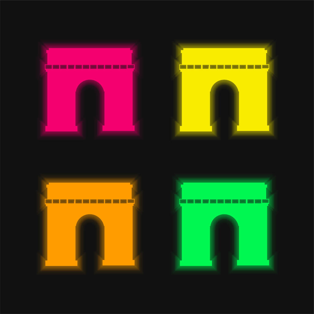 Arc De Triomphe four color glowing neon vector icon - Vector, Image