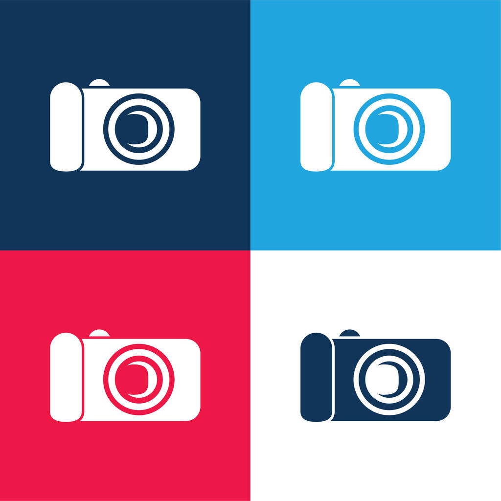 ブラックデジタルカメラ青と赤の4色の最小アイコンセット - ベクター画像