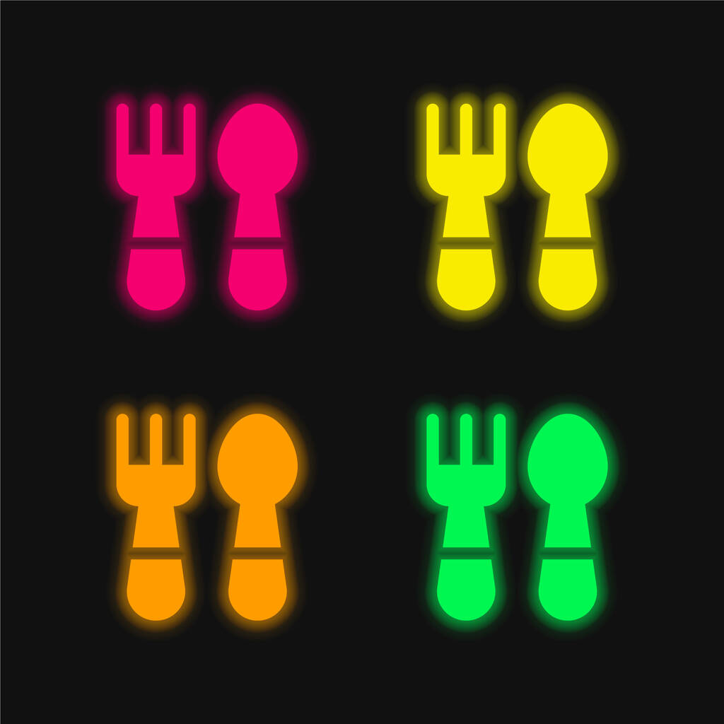 Baby Cutlery négy színű izzó neon vektor ikon - Vektor, kép