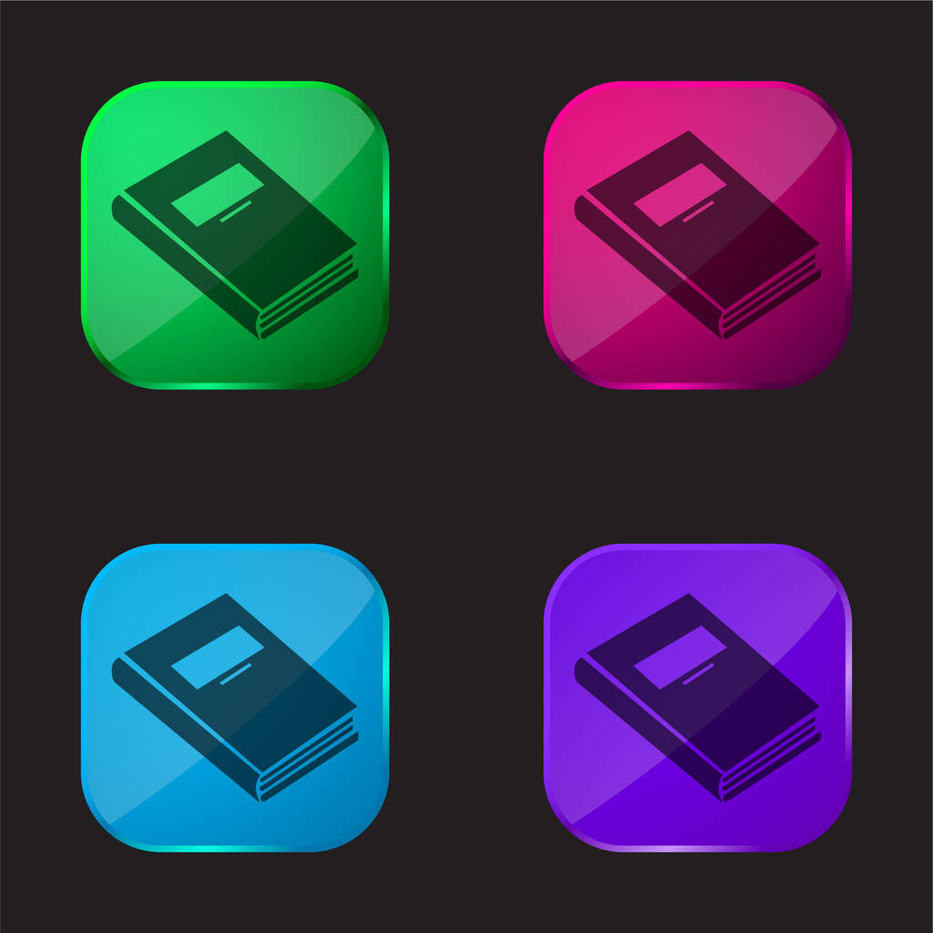 Boek vier kleuren glazen knop icoon - Vector, afbeelding