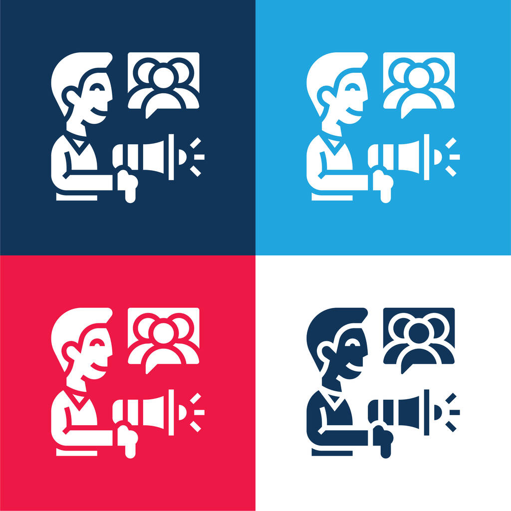 Publicidad azul y rojo conjunto de iconos mínimo de cuatro colores - Vector, imagen