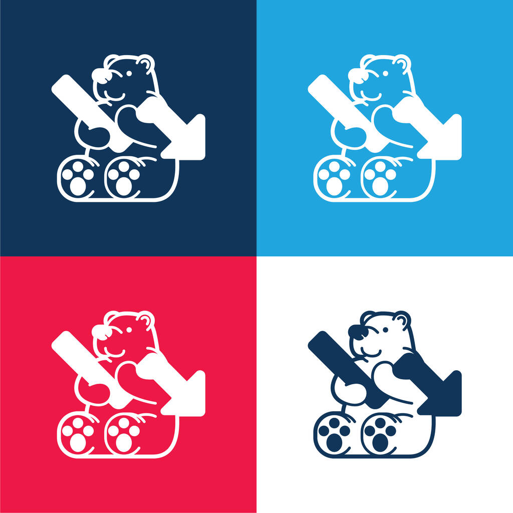 Niedźwiedź niebieski i czerwony czterech kolorów minimalny zestaw ikon - Wektor, obraz