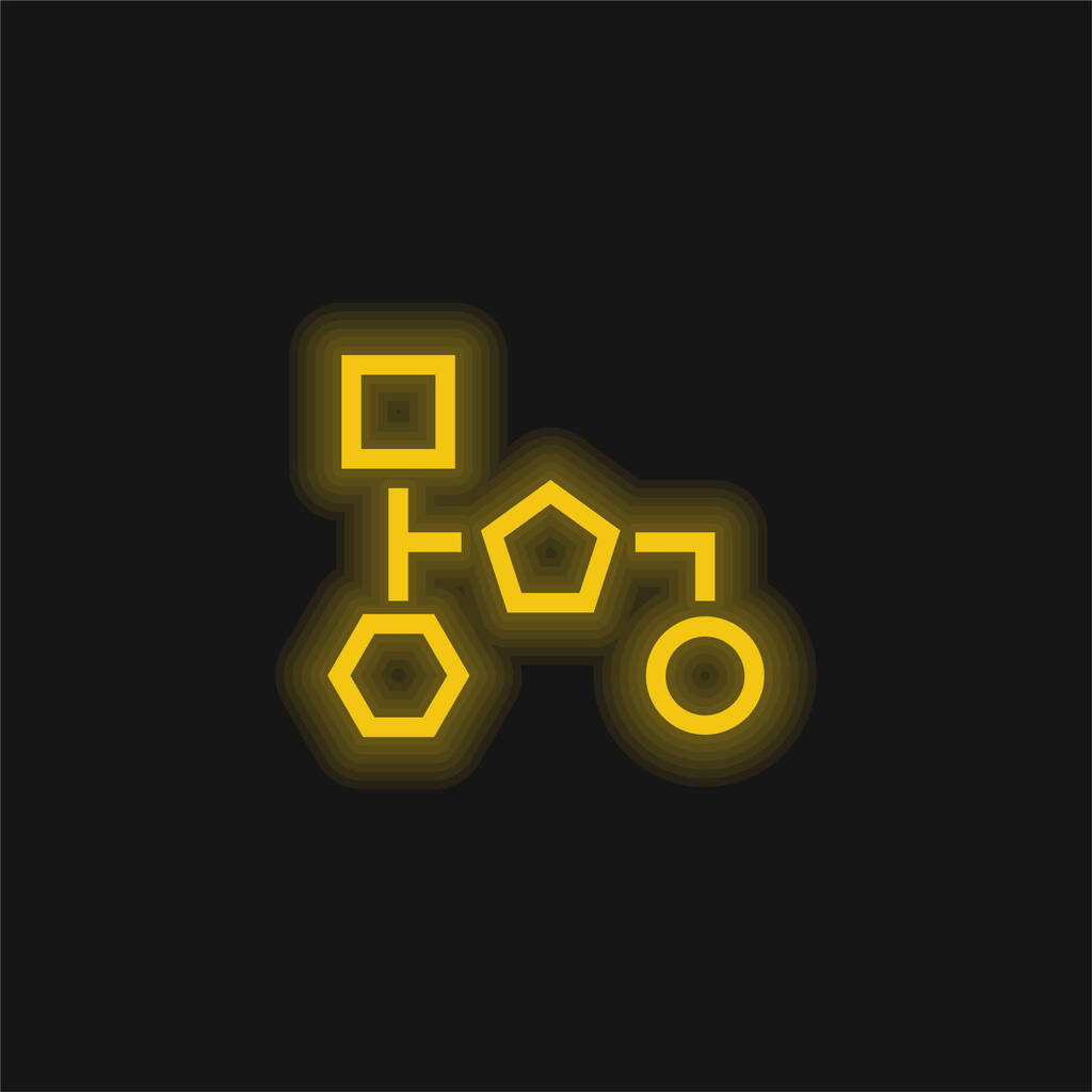 Block Scheme Of Geometrical Shapes Outlines yellow glowing neon icon - Vector, Image