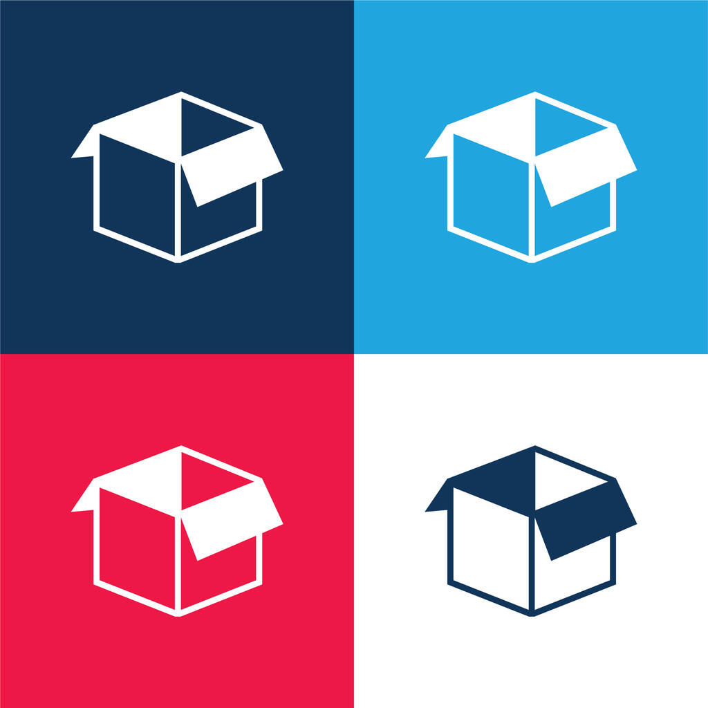 ボックスオープン形状青と赤の4色の最小アイコンセット - ベクター画像