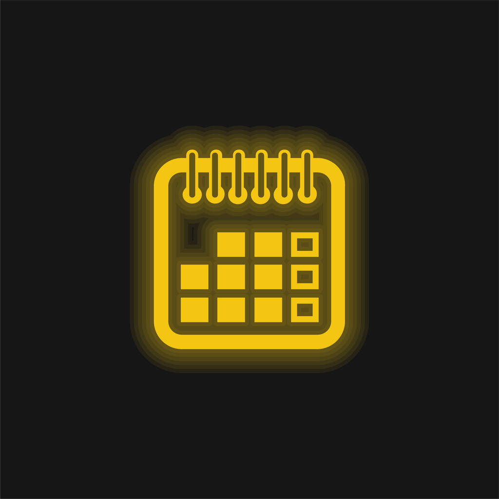 Symbole du calendrier annuel icône jaune néon brillant - Vecteur, image