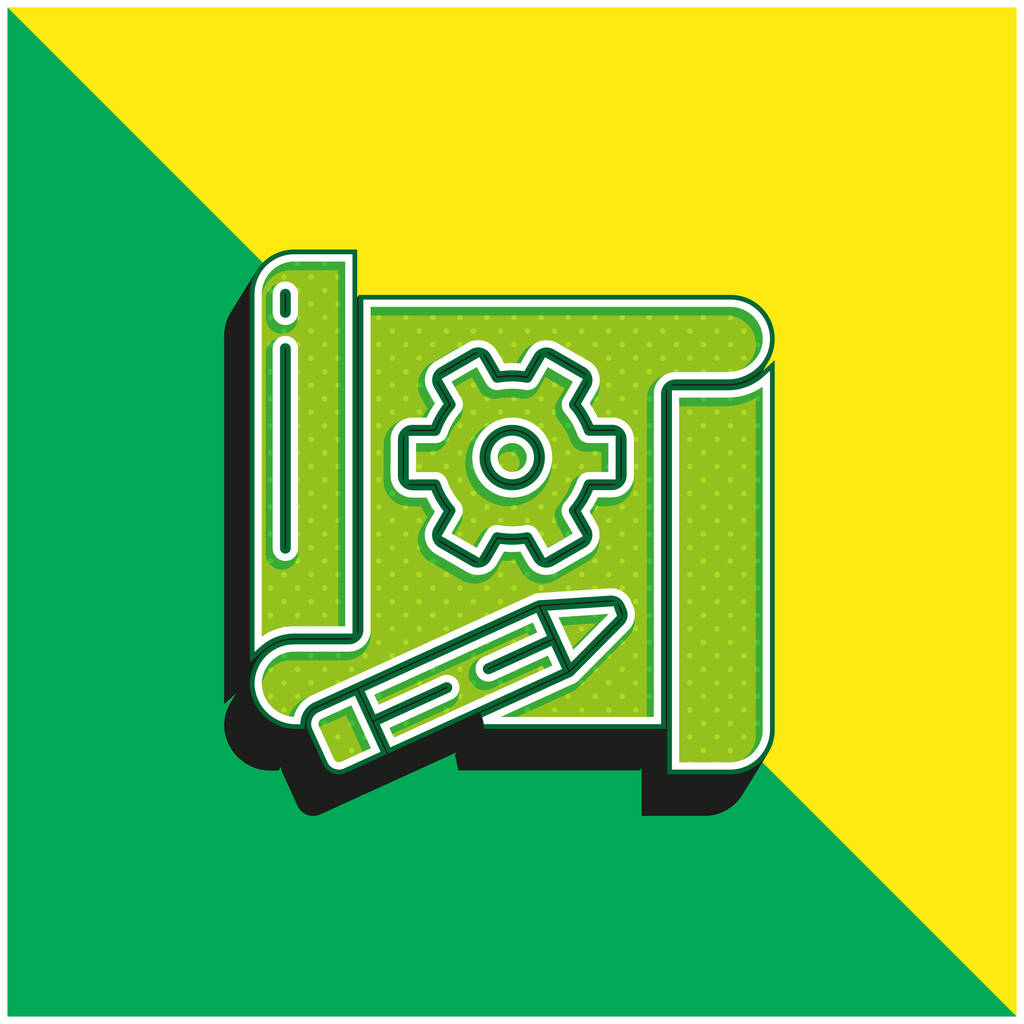 Blaupause Grünes und gelbes modernes 3D-Vektorsymbol-Logo - Vektor, Bild