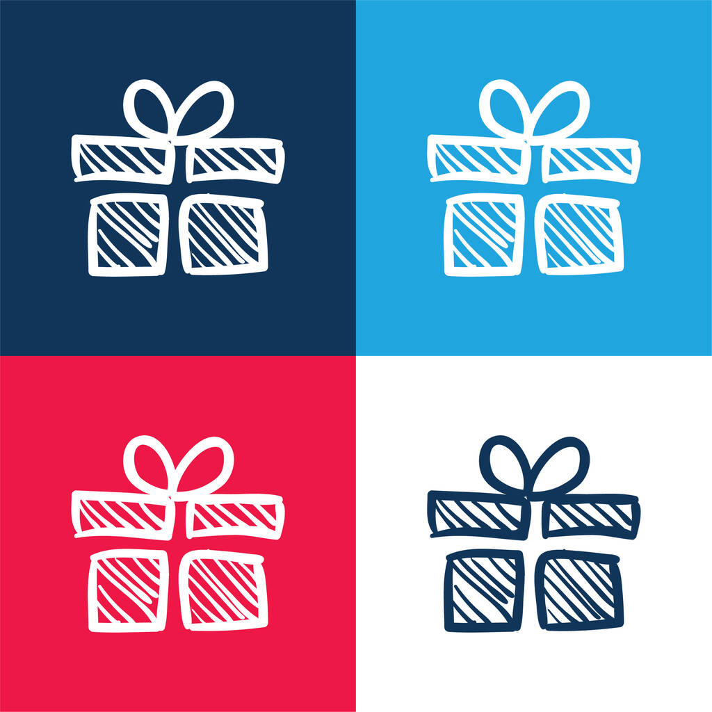 Coffret cadeau d'anniversaire Croquis bleu et rouge ensemble d'icônes minimes quatre couleurs - Vecteur, image