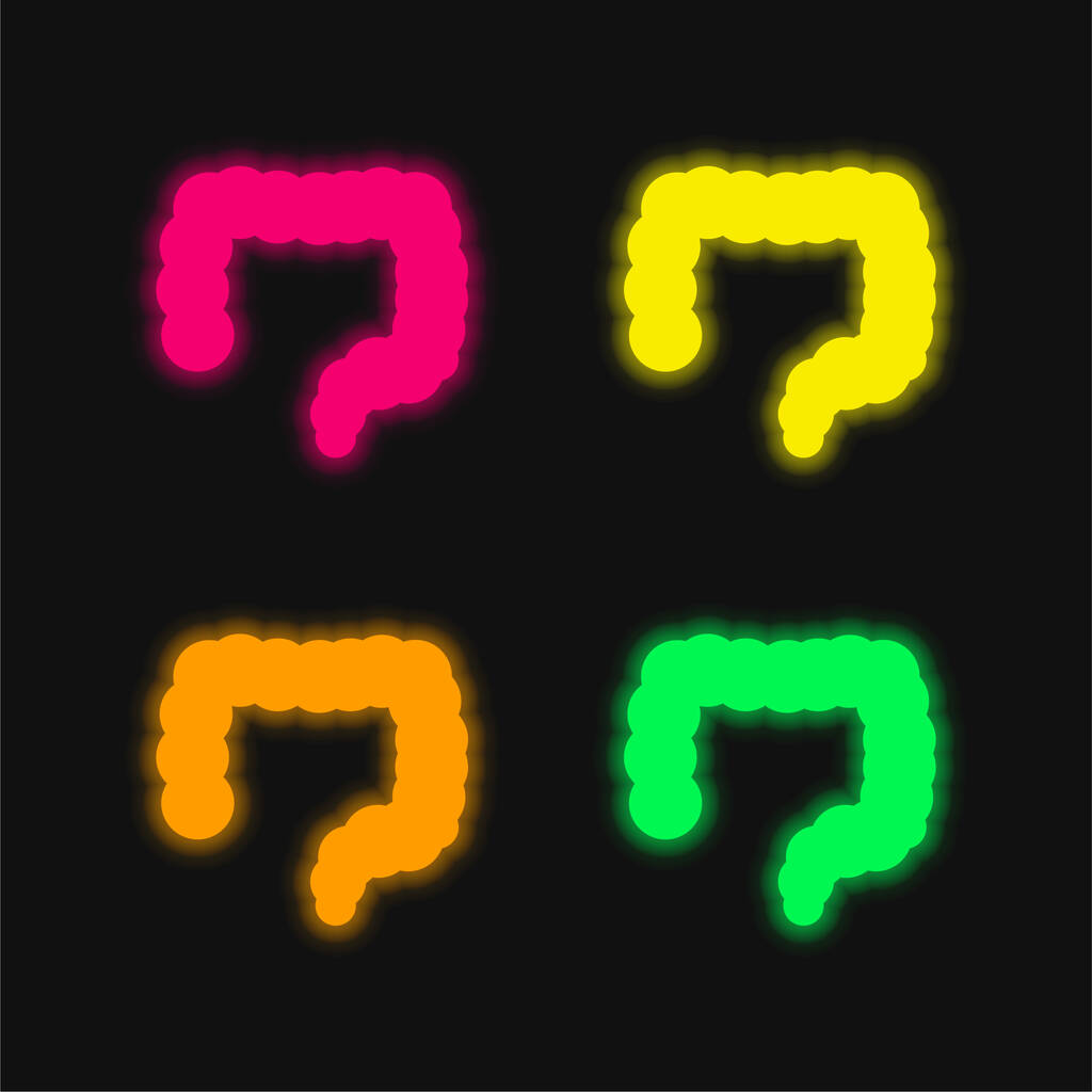 Big Intestines four color glowing neon vector icon - Vector, Image