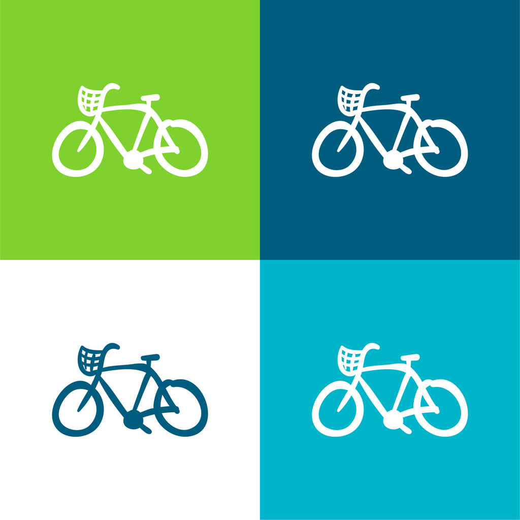 Велосипедна рука намальована екологічний транспорт Плоский чотирикольоровий мінімальний набір піктограм
 - Вектор, зображення
