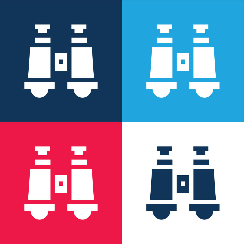 Prismáticos azul y rojo conjunto de iconos mínimo de cuatro colores - Vector, Imagen