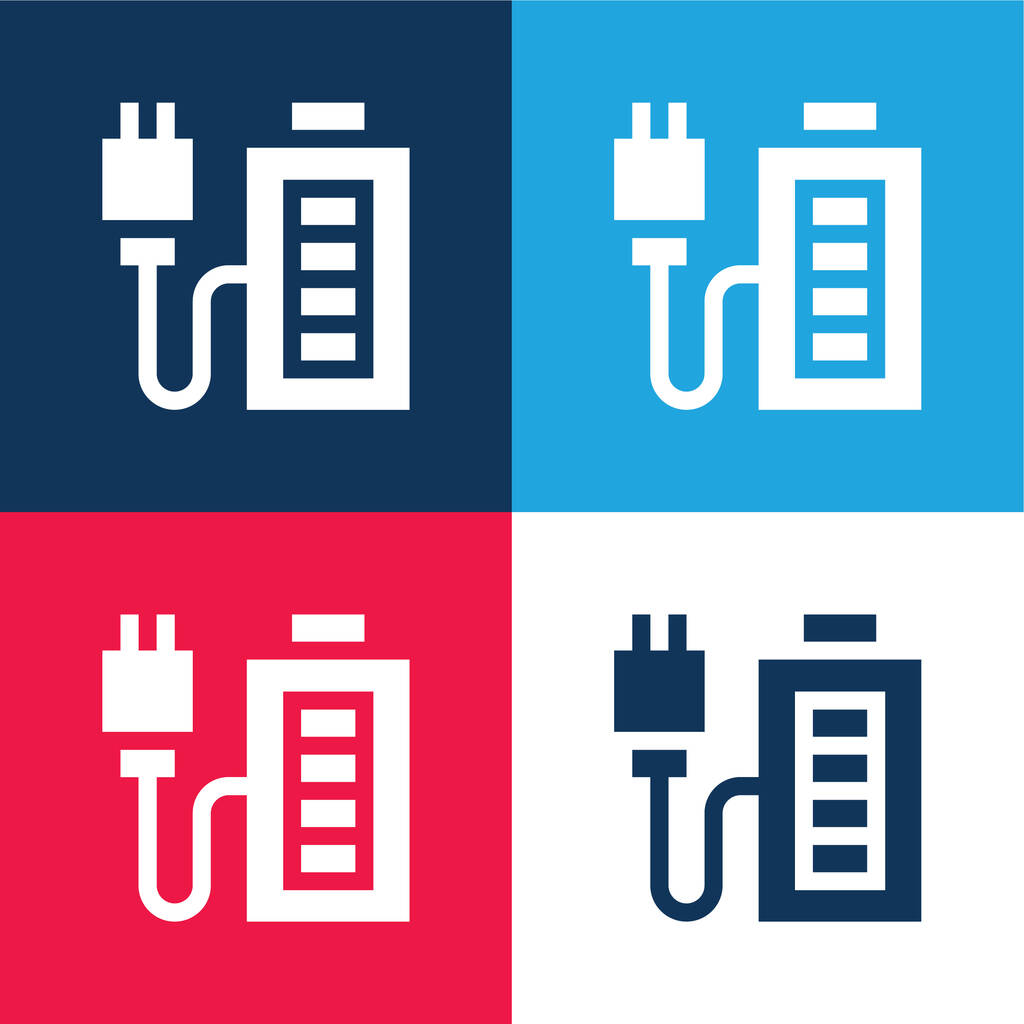 Batterie Charge bleu et rouge quatre couleurs minimum jeu d'icônes - Vecteur, image