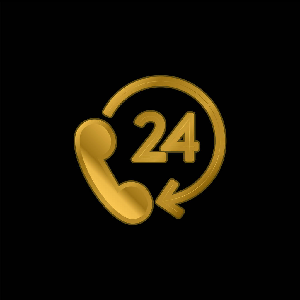 24 Hour Support gold plated metalic icon or logo vector - Vector, Image