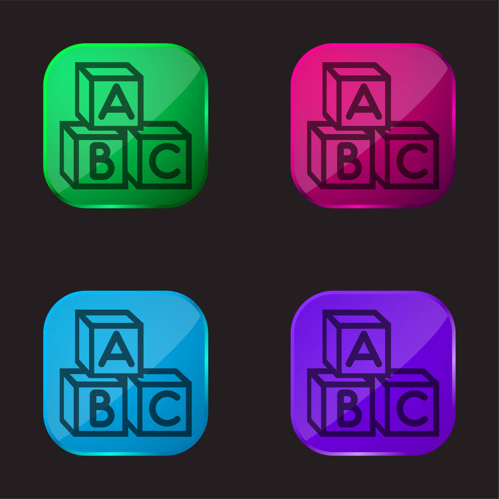 Baby Abc Cubes icône bouton en verre quatre couleurs - Vecteur, image