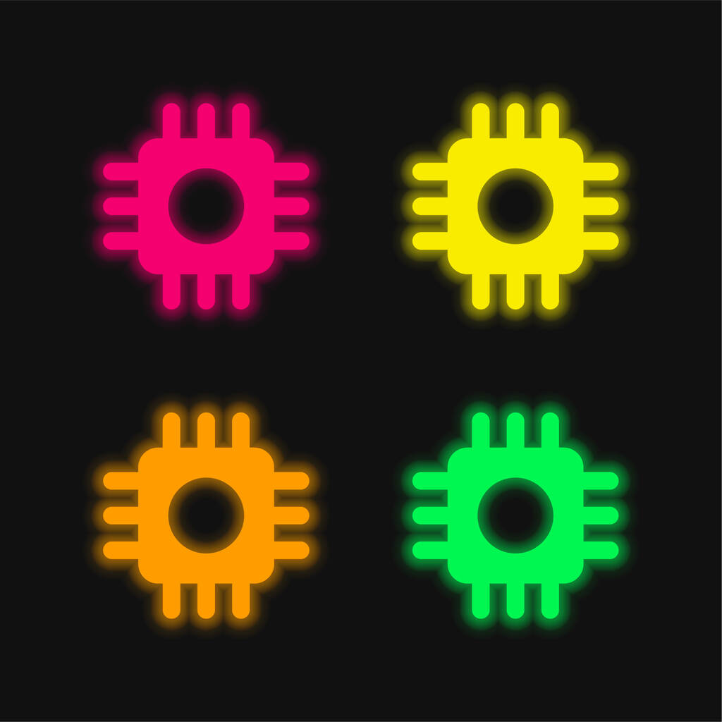Big Processor čtyři barvy zářící neonový vektor ikona - Vektor, obrázek