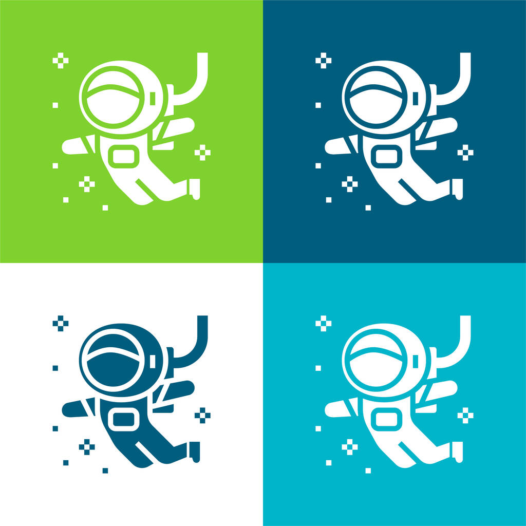 Astronaut Vlak vier kleuren minimale pictogram set - Vector, afbeelding
