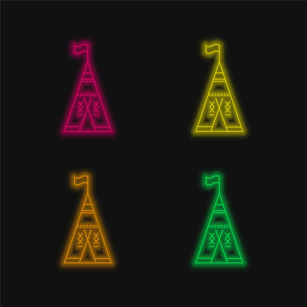Αφρικανική Tribal Σκηνή με σημαία τέσσερα χρώμα λαμπερό νέον διάνυσμα εικονίδιο - Διάνυσμα, εικόνα