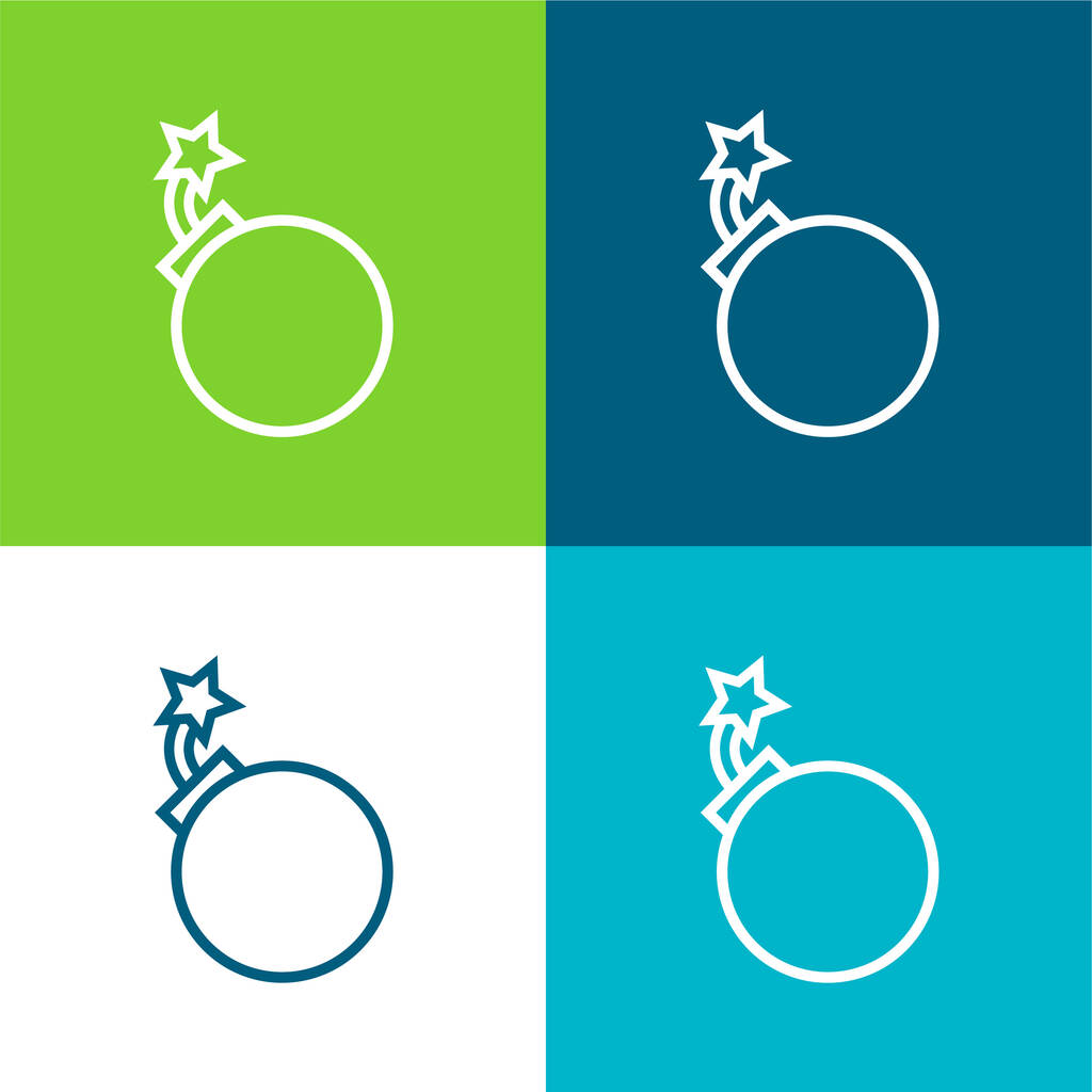 Zarys bomby Płaskie cztery kolory minimalny zestaw ikon - Wektor, obraz