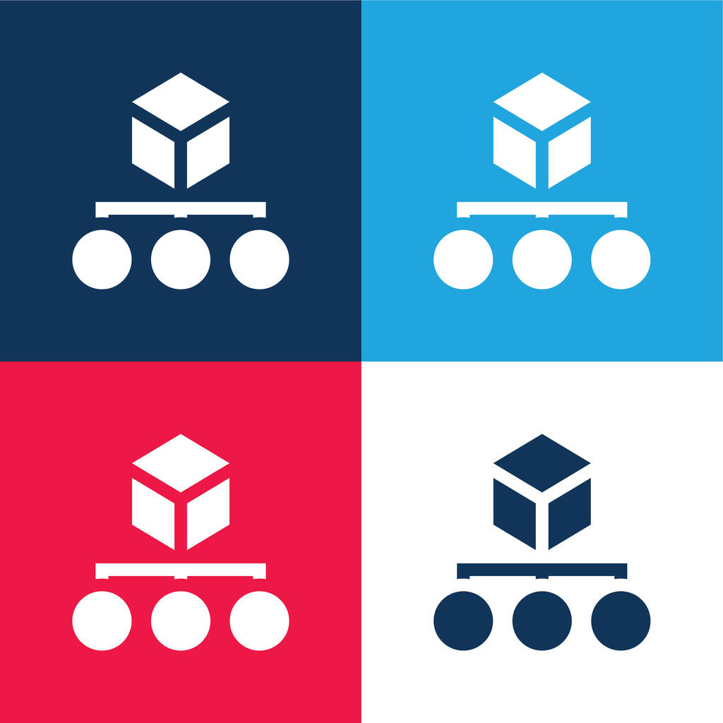 Algoritmus kék és piros négy szín minimális ikon készlet - Vektor, kép