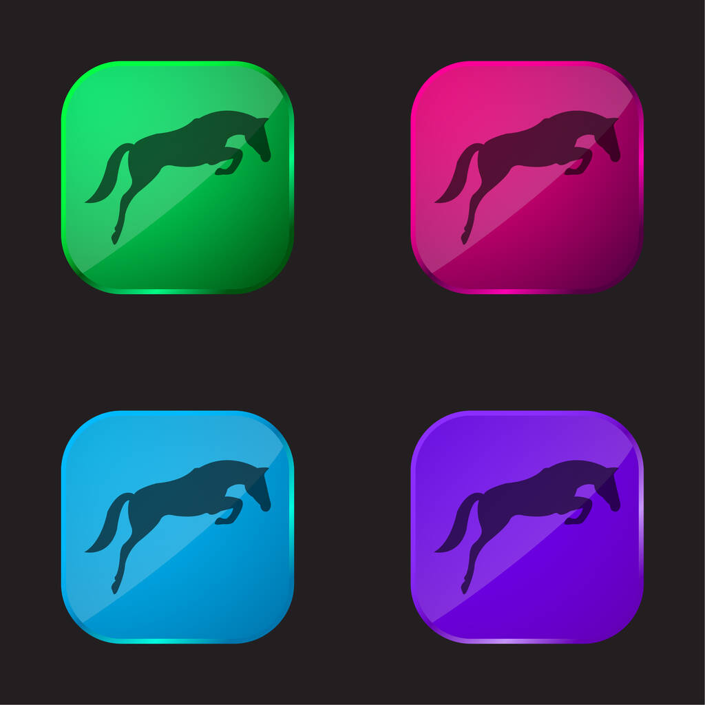 Black Jumping Horse With Face Looking To The Ground four color glass button icon - Vector, Image