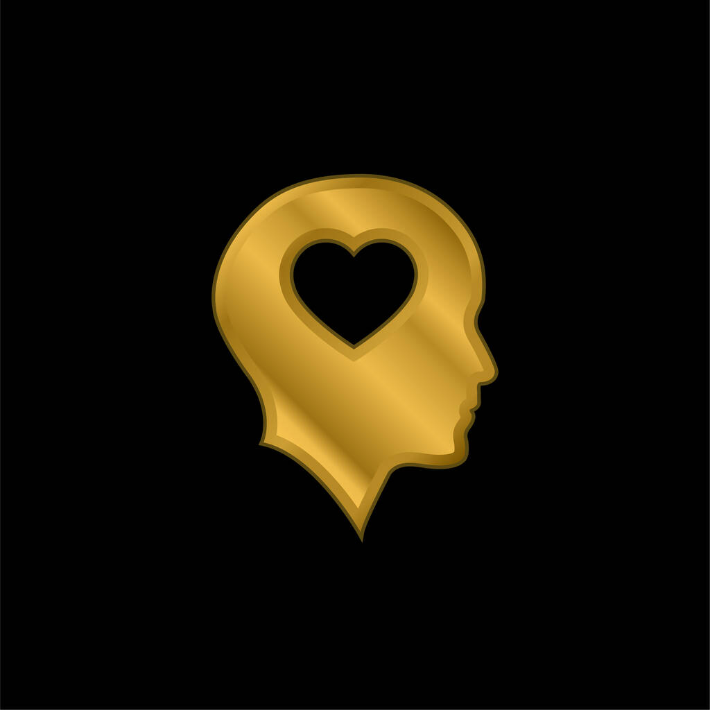 Łysa głowa ze złotym sercem metaliczna ikona lub wektor logo - Wektor, obraz
