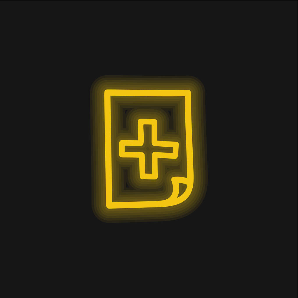 テキストインターフェイスの手描きシンボルの追加アウトライン黄色の光るネオンアイコン - ベクター画像