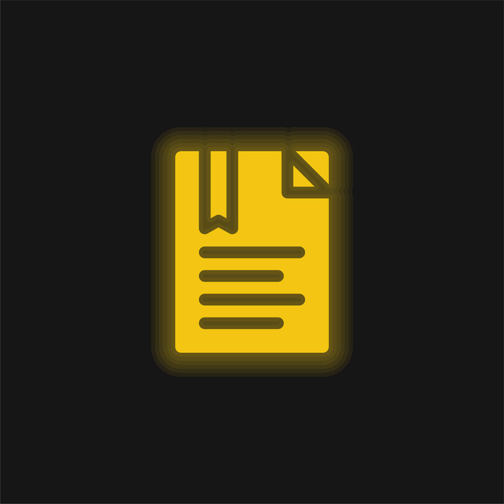 Kirjanmerkki keltainen hehkuva neonikoni - Vektori, kuva