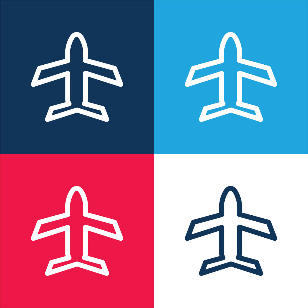 Αεροπλάνο Περίγραμμα Σημαδεύοντας προς τα πάνω μπλε και κόκκινο τεσσάρων χρωμάτων ελάχιστο σύνολο εικονιδίων - Διάνυσμα, εικόνα