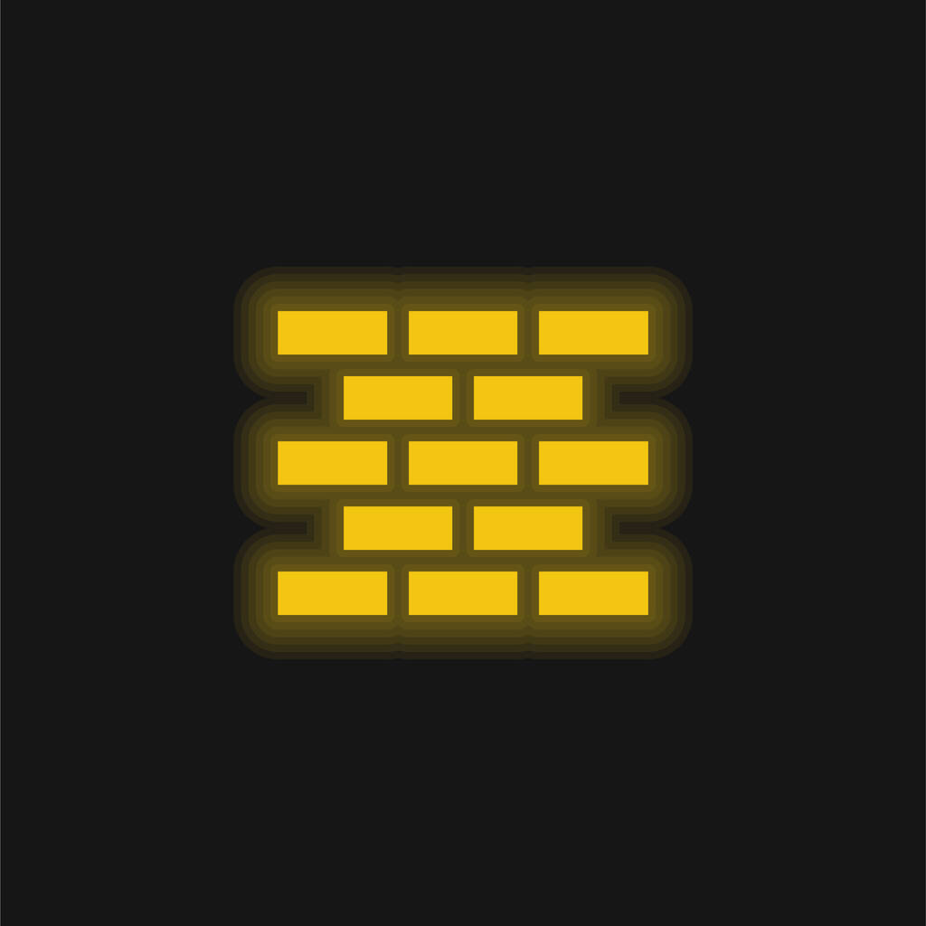 Cihlová zeď žlutá zářící neonová ikona - Vektor, obrázek