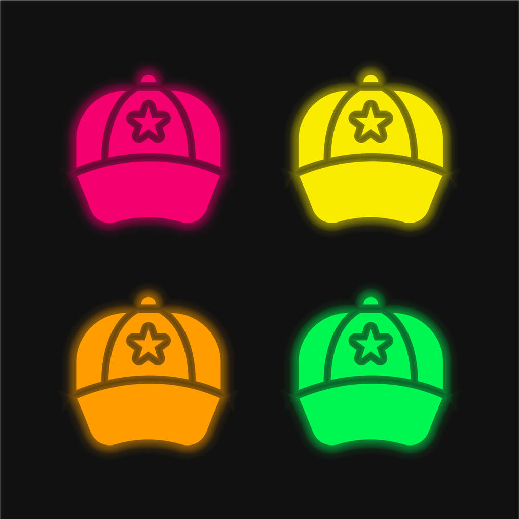 Baseballmütze vier Farben leuchtenden Neon-Vektor-Symbol - Vektor, Bild