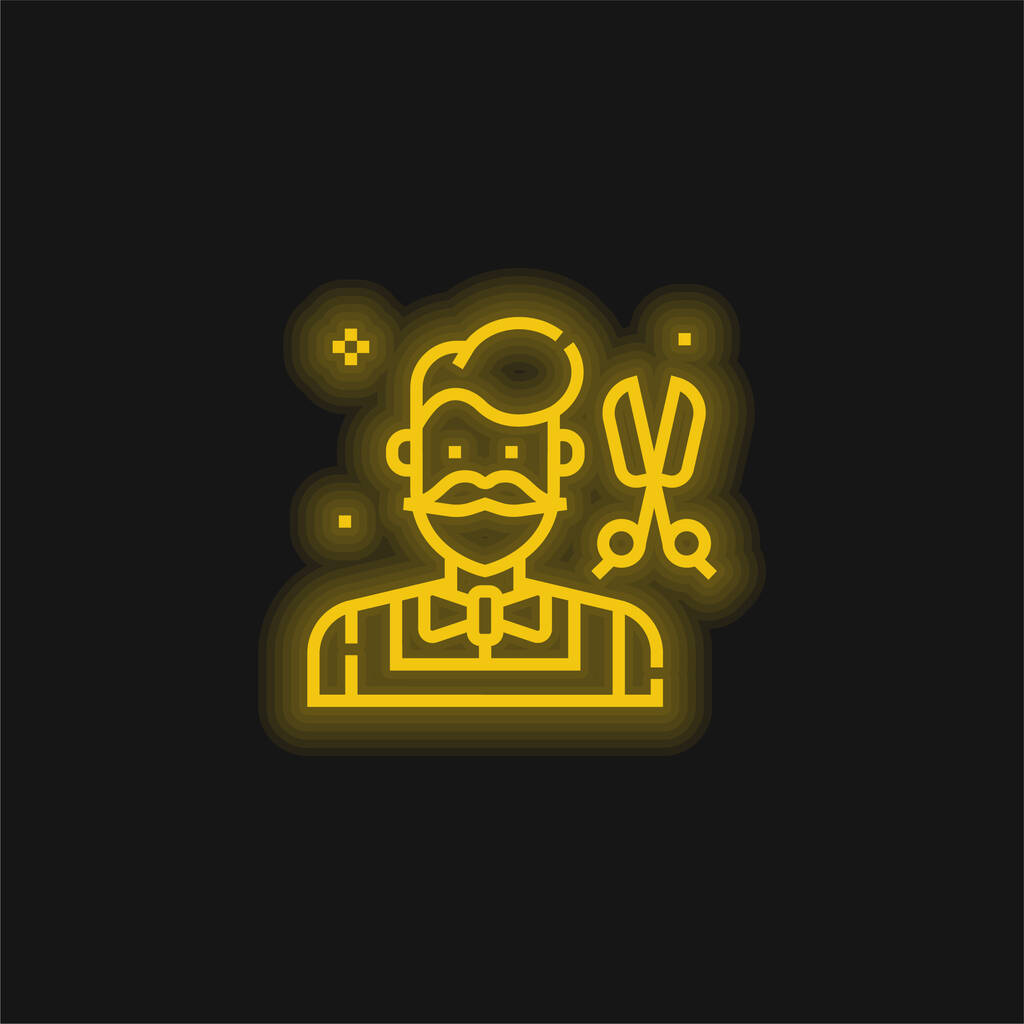 Barber yellow glowing neon icon - Vector, Image