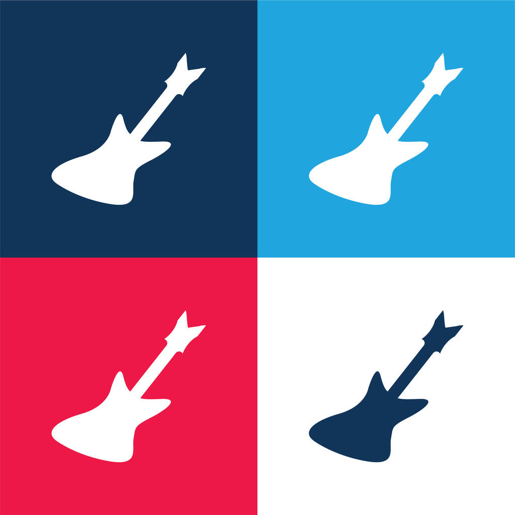 Бас-гитара синий и красный четыре цвета минимальный набор значков - Вектор,изображение