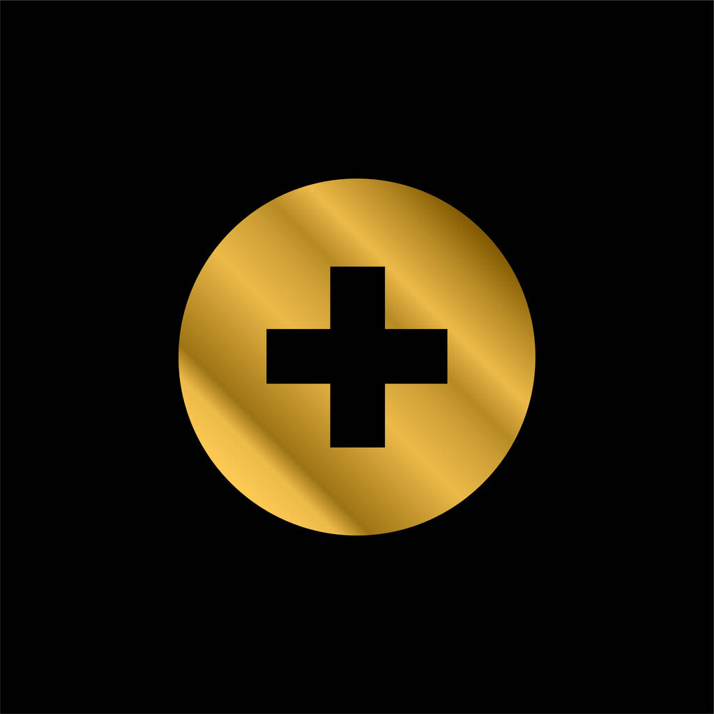 Adicionar botão banhado a ouro ícone metálico ou vetor logotipo - Vetor, Imagem