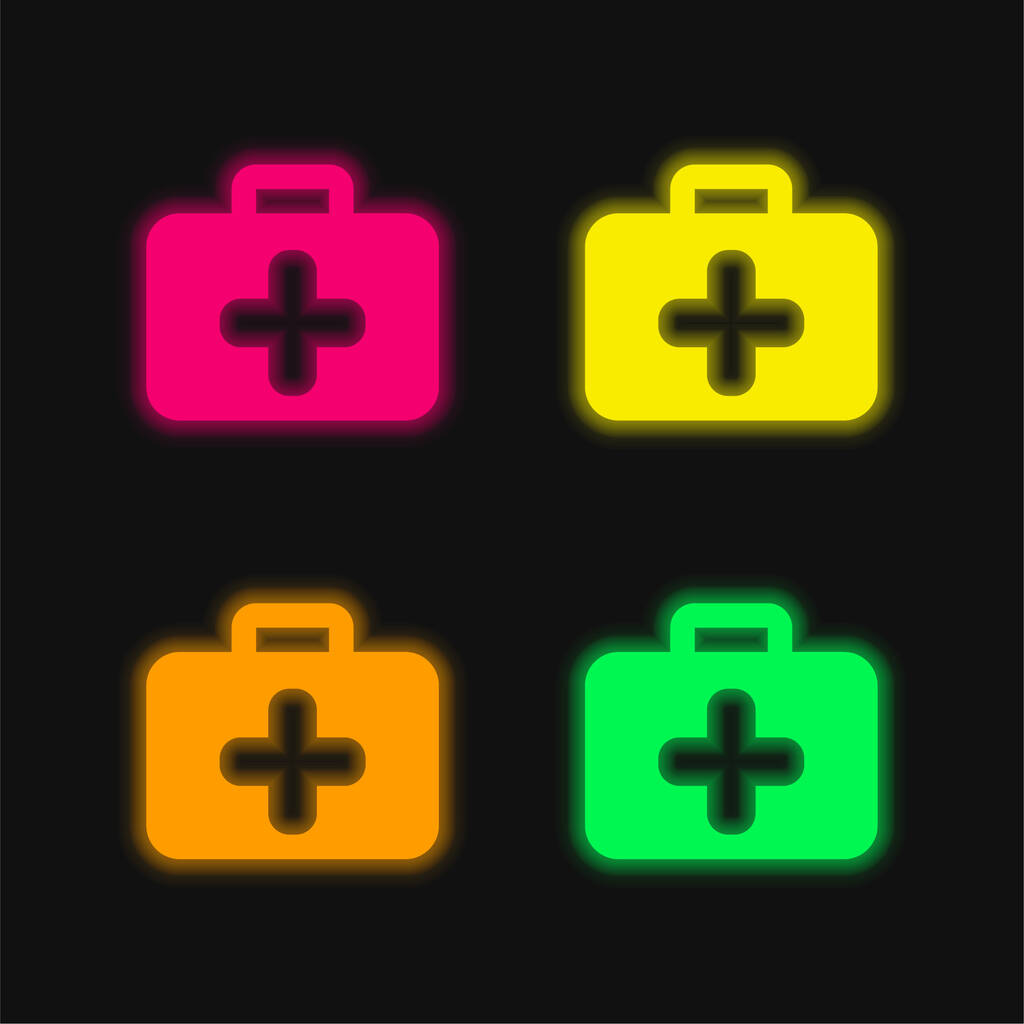 Aktovka čtyři barvy zářící neonový vektor ikona - Vektor, obrázek